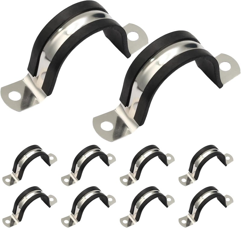 Jersvimc 10PCS Reinforced Rigid Pipe Strap Clamp 1-9/16 Inch Conduit Clamp with Rubber Straps, Pipe Brackets for Mounting 2 Hole U Clamps Brackets Strap Hanger Tube Tension Clips Heavy Duty - Image 1
